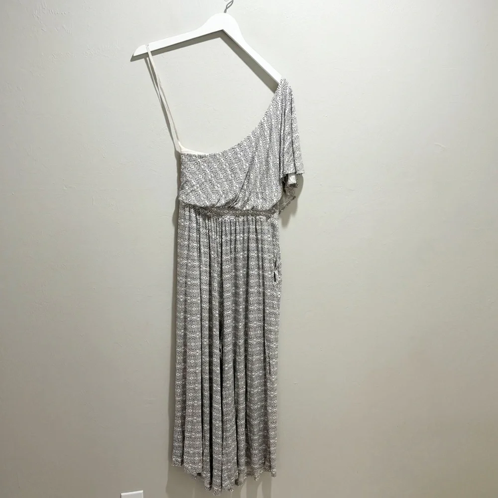 ANTHROPOLOGIE MAEVE Women’s Ivory Black Geometric Print One Shoulder Jumpsuit XS - Picture 4 of 8